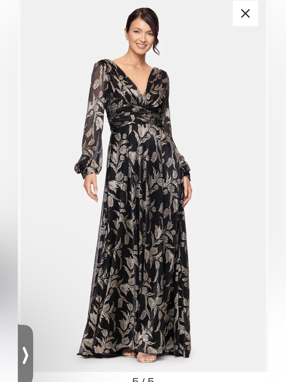 Betsy & Adam Black and Gold Floral Long-Sleeve Dress - Picture 2 of 11